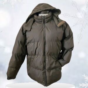 St Johns Bay Puffer Jacket Mens M Olive Green Zip Water Resistant Remove Hood